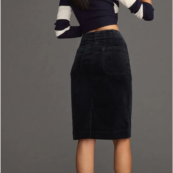 Maeve by Anthropologie Collette Corduroy Pencil Skirt sz M Navy patch pockets - Picture 9 of 12